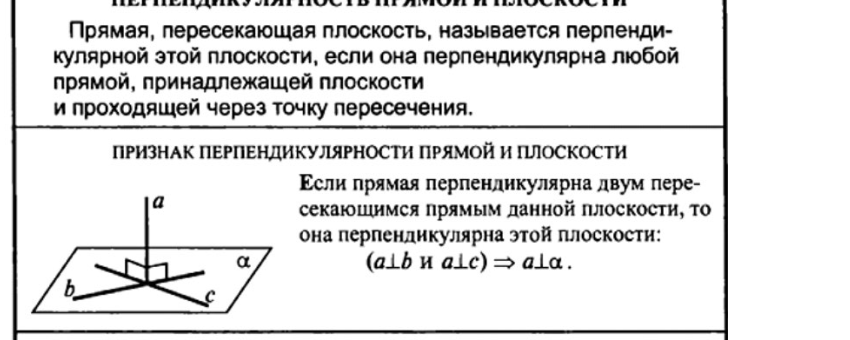 Признак перпендикулярности прямой и плоскости